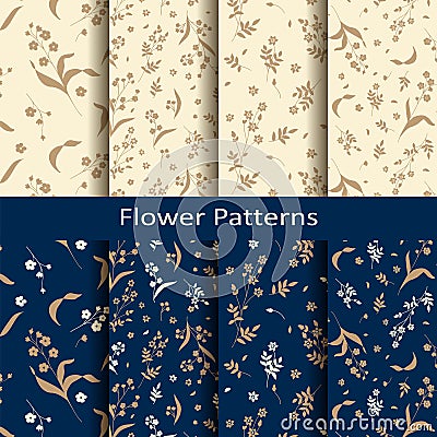 Set of eight seamless vector floral bronze vintage patterns. design for textile, covers, package Vector Illustration